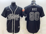 Men's San Francisco 49ers #80 Jerry Rice Black Reflective With Patch Baseball Jersey