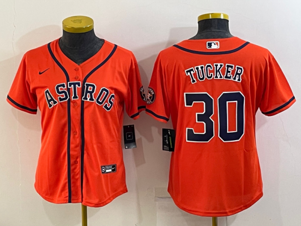 Women MLB Houston Astros #30 Kyle Tucker Orange Game Nike Jersey