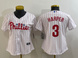 Women MLB Phillies #3 Bryce Harper White Nike Jersey