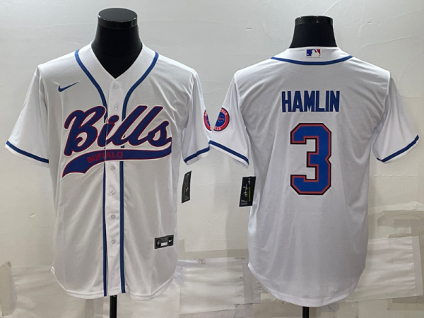 Men's Buffalo Bills #3 Damar Hamlin White  Baseball Nike Jersey