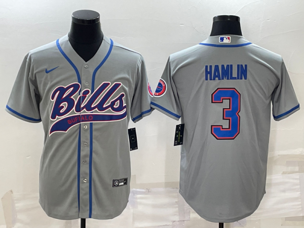 Men's Buffalo Bills #3 Damar Hamlin Grey Baseball Nike Jersey