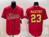 Men's San Francisco 49ers #23 Christian McCaffrey Red/Gold Baseball Nike Jersey