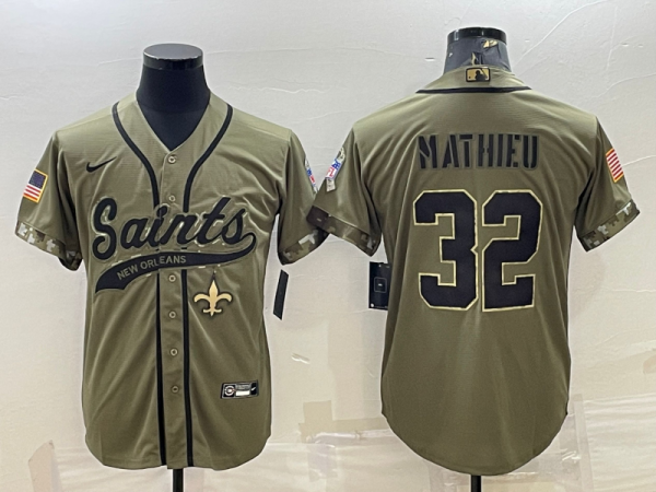 Men's New Orleans Saints #32 Tyrann Mathieu 2022 Olive Salute To Service Baseball Nike Jersey