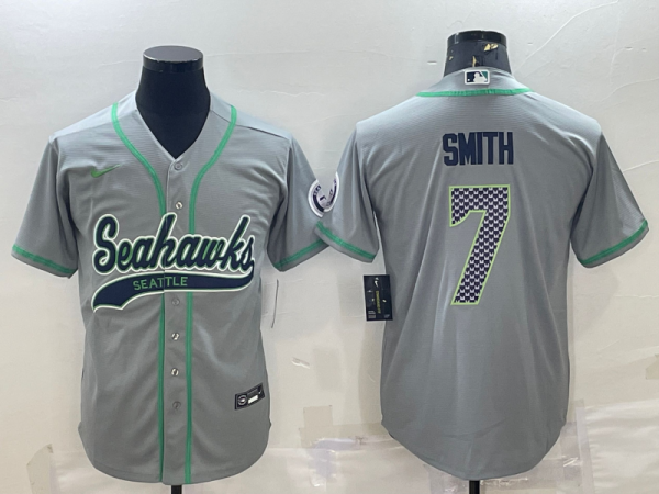 Men's Seattle Seahawks #7 Smith Grey Baseball Nike Jersey