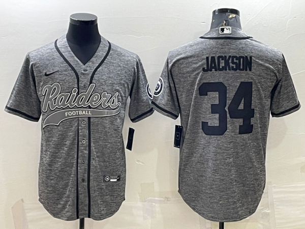 Men's Las Vegas Raiders #34 Bo Jackson Gray With Patch Baseball Jersey