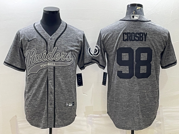 Men's Las Vegas Raiders #98 Maxx Crosby Gray With Patch Baseball Jersey