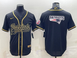 Men's New England Patriots Black/Gold Team Big Logo With Patch Baseball Nike Jersey