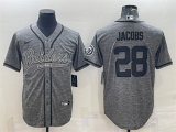 Men's Las Vegas Raiders #28 Josh Jacobs Gray With Patch Baseball Jersey