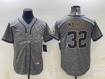 Men's New Orleans Saints #32 Tyrann Mathieu Gray With Patch Baseball Jersey