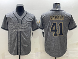 Men's New Orleans Saints #41 Alvin Kamara Gray With Patch Baseball Jersey