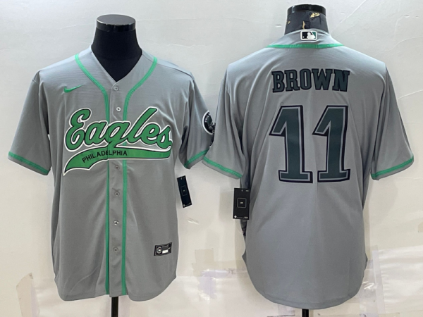 Men's Philadelphia Eagles #11 A. J. Brown Grey Baseball Nike Jersey