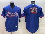 Men's New York Giants Blue Team Big Logo With Patch Baseball Jersey