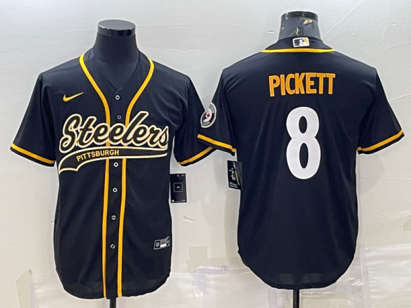 Men's Pittsburgh Steelers #8 Kenny Pickett Black Baseball Nike Jersey