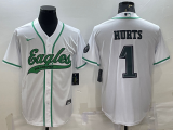 Men's Philadelphia Eagles #1 Hurts White Baseball Nike Jersey