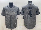 Men's Las Vegas Raiders #4 Derek Carr Gray With Patch Baseball Jersey