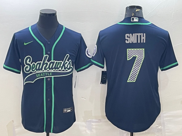 Men's Seattle Seahawks #7 Smith Blue Baseball Nike Jersey