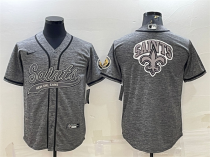 Men's New Orleans Saints Gray Team Big Logo With Patch Baseball Jersey