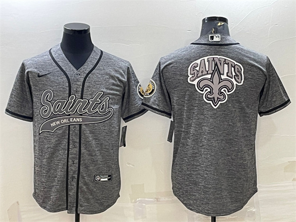 Men's New Orleans Saints Gray Team Big Logo With Patch Baseball Jersey