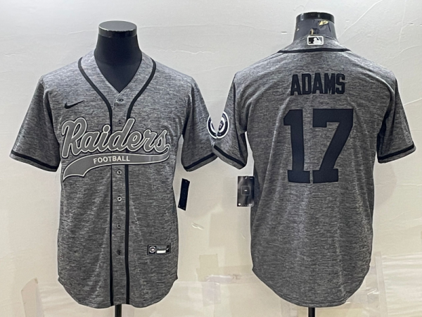 Men's Las Vegas Raiders #17 Davante Adams Gray With Patch Baseball Jersey