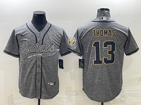 Men's New Orleans Saints #13 Michael Thomas Gray With Patch Baseball Jersey