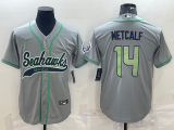 Men's Seattle Seahawks #14 D.K. Metcalf Grey Baseball Nike Jersey