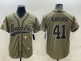 Men's New Orleans Saints #41 Alvin Kamara 2022 Olive Salute To Service Baseball Nike Jersey