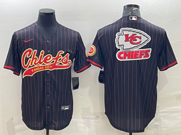 Men's Kansas City Chiefs Black Team Big Logo With Patch Baseball Nike Jersey