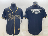 Men's Philadelphia Eagles Black/Gold Team Big Logo With Patch Baseball Nike Jersey