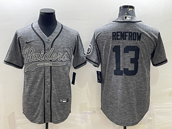 Men's Las Vegas Raiders #13 Hunter Renfrow Gray With Patch Baseball Jersey