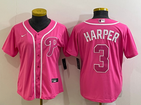 Women MLB Phillies #3 Bryce Harper Pink Nike Game Jersey