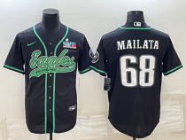 Men's Philadelphia Eagles #68 Jordan Mailata Black With Super Bowl LVII Patch Limited Jersey