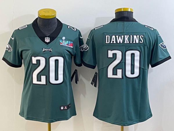 Women Philadelphia Eagles #20 Brian Dawkins Green Super Bolw LVII Patch Vapor Untouchable Limited Jersey