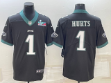 Men's Philadelphia Eagles #1 Jalen Hurts Black Super Bowl LVII Patch Vapor Untouchable Limited Jersey