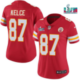 Women Kansas City Chiefs #87 Travis Kelce Red Super Bowl LVII Patch Vapor Limited Jersey