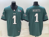 Men's Philadelphia Eagles #1 Jalen Hurts Green Super Bowl LVII Patch Vapor Untouchable Limited Jersey