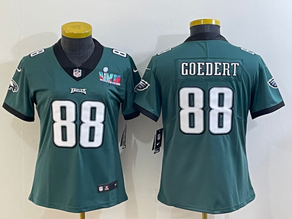 Women Philadelphia Eagles #88 Dallas Goedert  Green Super Bolw LVII Patch Vapor Untouchable Limited Jersey