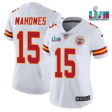 Women Kansas City Chiefs #15 Patrick Mahomes White Super Bowl LVII Patch Vapor Limited Jersey