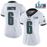 Women Philadelphia Eagles #6 DeVonta Smith White Super Bolw LVII Patch Vapor Untouchable Limited Jersey