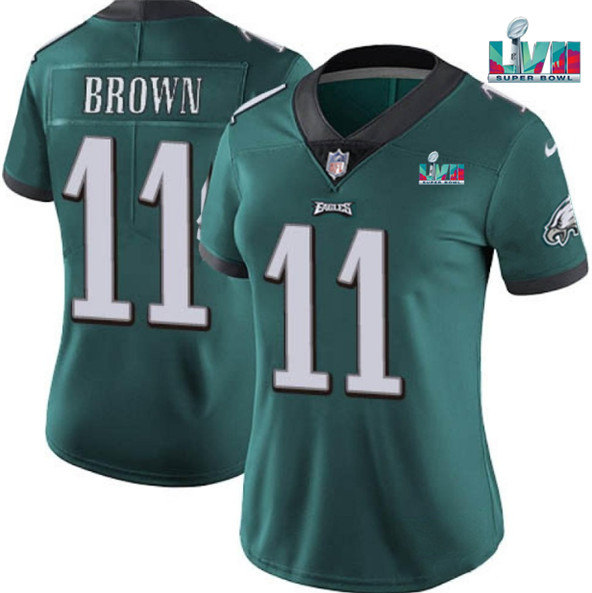 Women Philadelphia Eagles #11 A.J. Brown Green Super Bolw LVII Patch Vapor Untouchable Limited Jersey