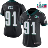 Women Philadelphia Eagles #91 Fletcher Cox Black Super Bolw LVII Patch Vapor Untouchable Limited Jersey