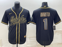Men's Philadelphia Eagles #1 Jalen Hurts Black Gold With Patch Jersey