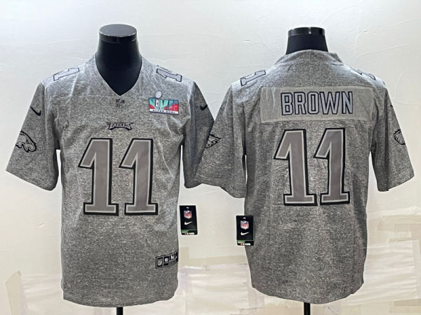 Men's Philadelphia Eagles #11 A. J. Brown Gray Super Bowl LVII Patch Limited Jersey