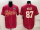 Men's Kansas City Chiefs #87 Travis Kelce Red With Super Bowl LVII Patch Baseball Jersey