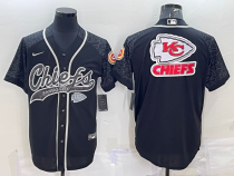 Men's Kansas City Chiefs Black Reflective Team Big Logo With Patch Baseball Jersey