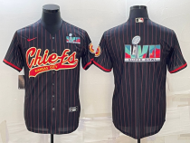 Men's Kansas City Chiefs Black With Super Bowl LVII Big Logo Baseball Jersey