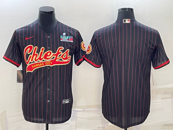 Men's Kansas City Chiefs Blank Black With Super Bowl LVII Patch Baseball Jersey