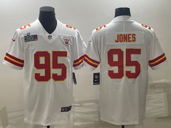 Men's Kansas City Chiefs #95 Chris Jones White With Super Bowl LVII Patch Untouchable Limited Jersey