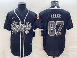 Men's Kansas City Chiefs #87 Travis Kelce Black Reflective With Patch Baseball Jersey