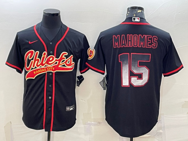 Men's Kansas City Chiefs #15 Patrick Mahomes Black Baseball Jersey