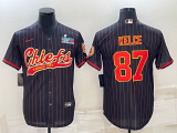 Men's Kansas City Chiefs #87 Travis Kelce Black With Super Bowl LVII Patch Baseball Jersey